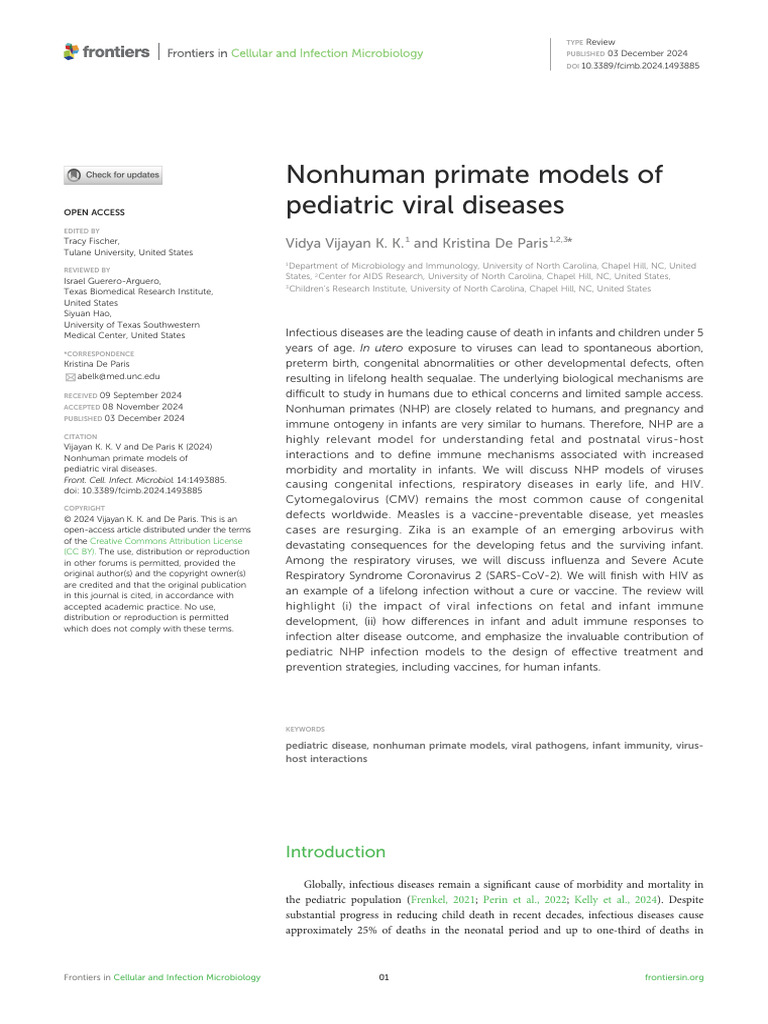 Nonhuman Primate Model of Pediatric Viral Disease - 2024 | PDF ...