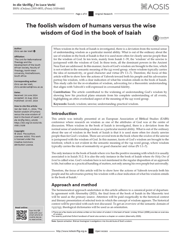 The Foolish Wisdom of Humans Versus The Wise Wisdom of God in The Book ...