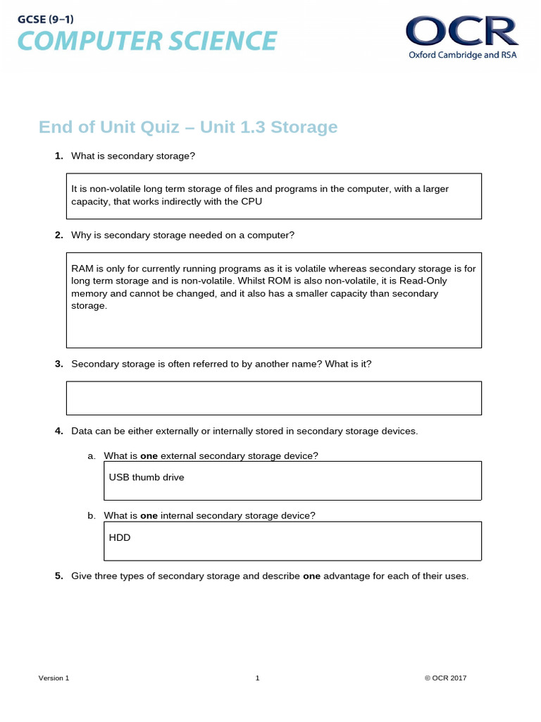 1.3 Storage End of Unit Quiz Lesson Element | PDF | Computer Data ...