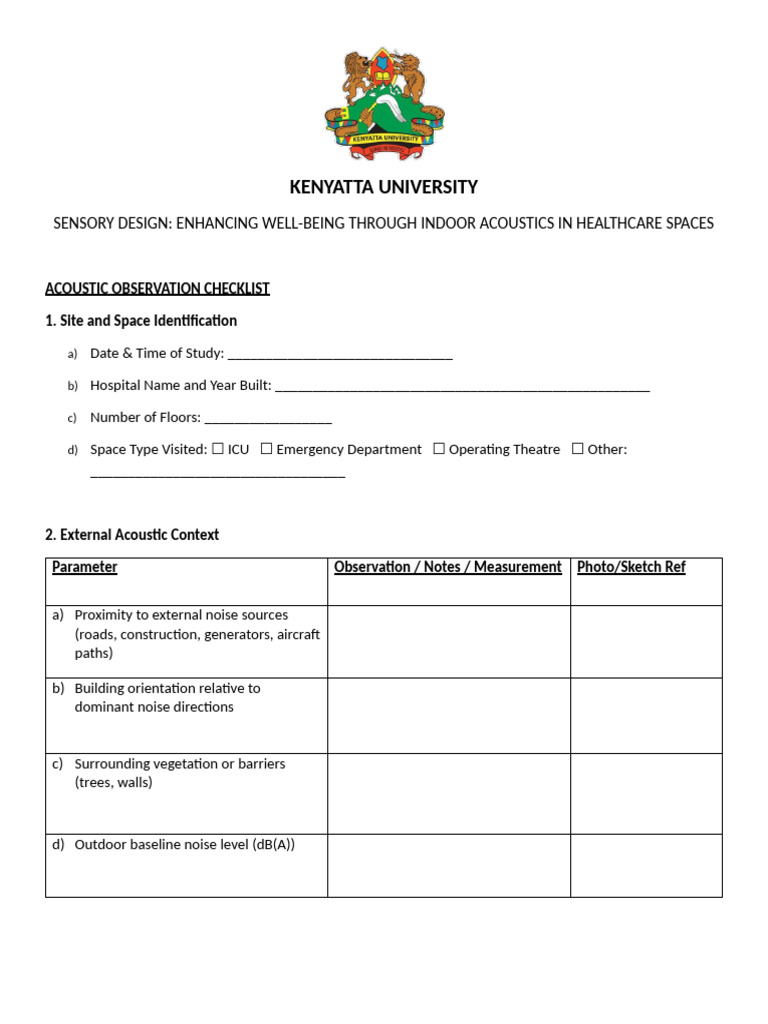 Observation Checklist | PDF | Wall | Noise