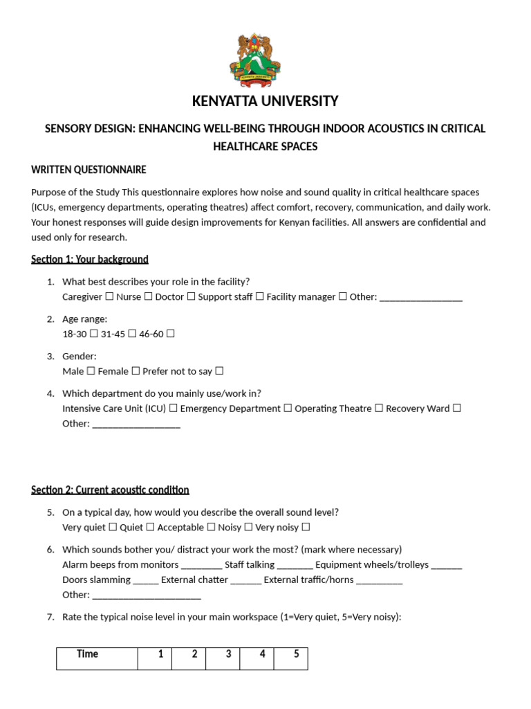 Questionnaire | PDF | Intensive Care Unit | Noise