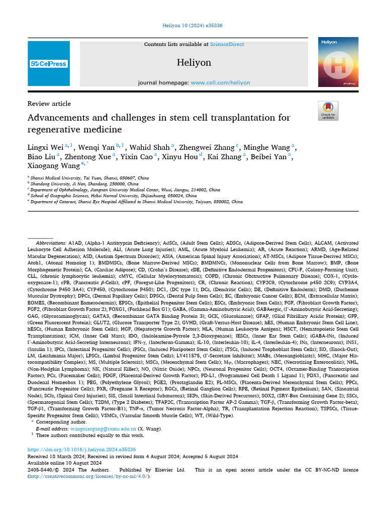 Advancements and Challenges in Stem Cell Transplantation For ...