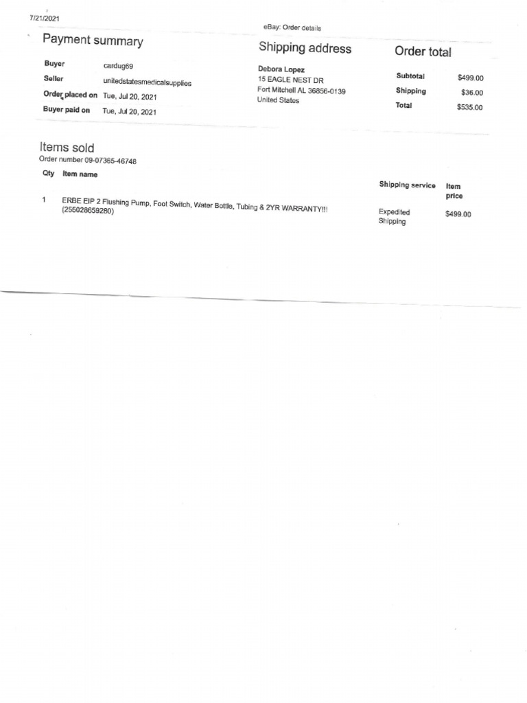 Pump Invoice Dr. Ronald Mora | PDF