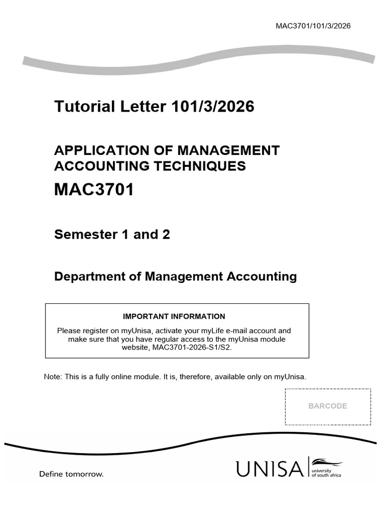 Tutorial Letter 101 (Both) For MAC3701 - Updated | PDF | Integrity ...