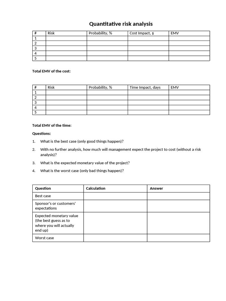 Quantitative Risk Analysis Template | PDF