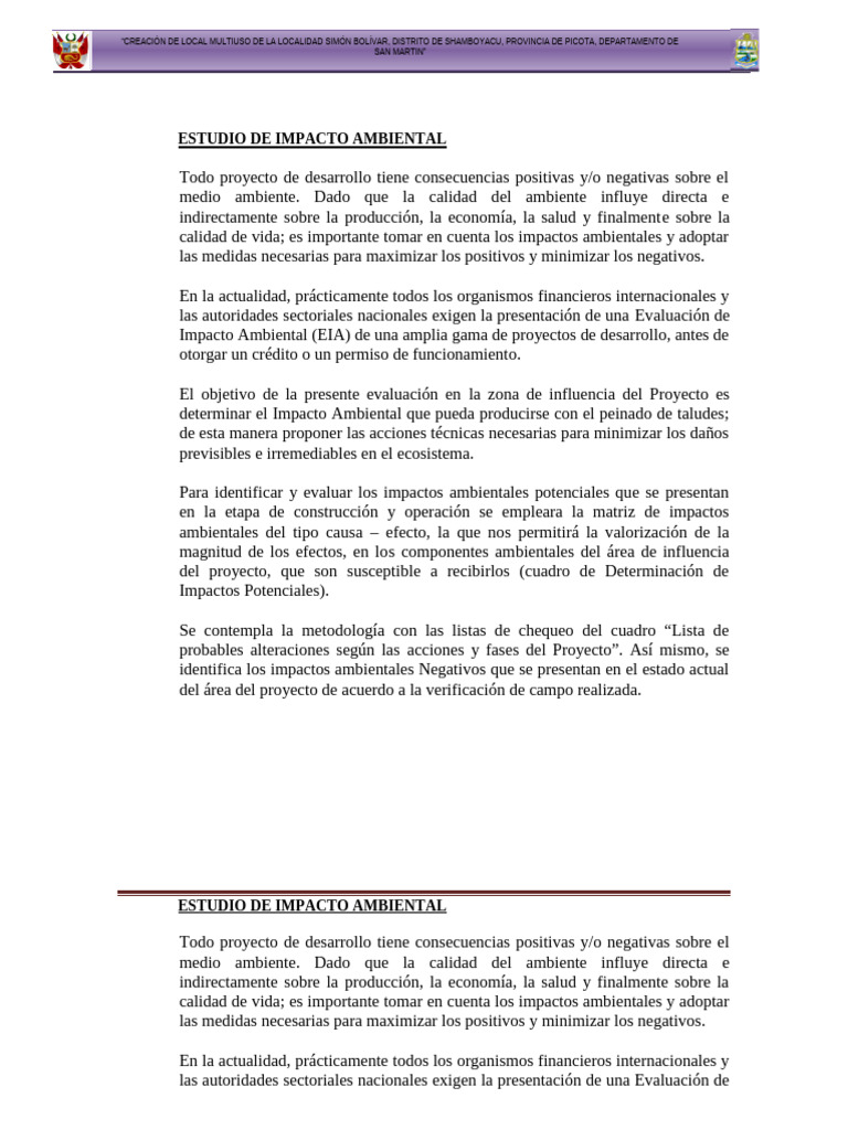 ESTUDIO DE IMPACTO AMBIENTAL Part 02 | PDF | Evaluación de impacto ...