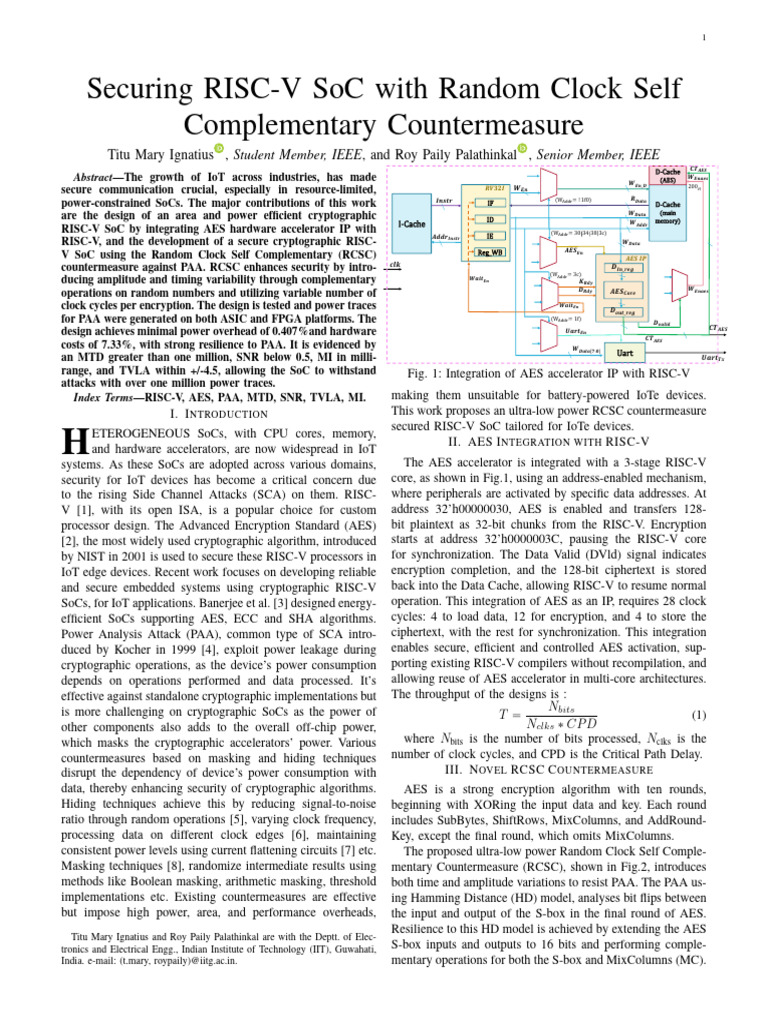 Securing RISC-V SoC With Random Clock Self Complementary Countermeasure ...