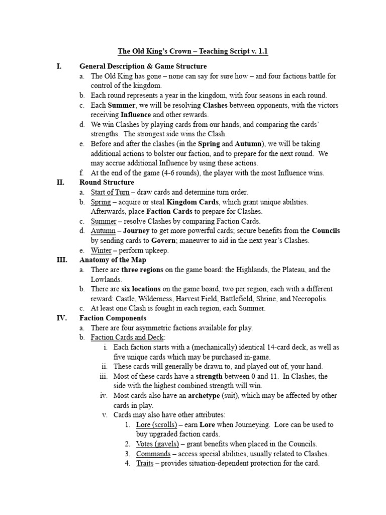 The Old Kings Crown - Teaching Script v.1.1 | PDF