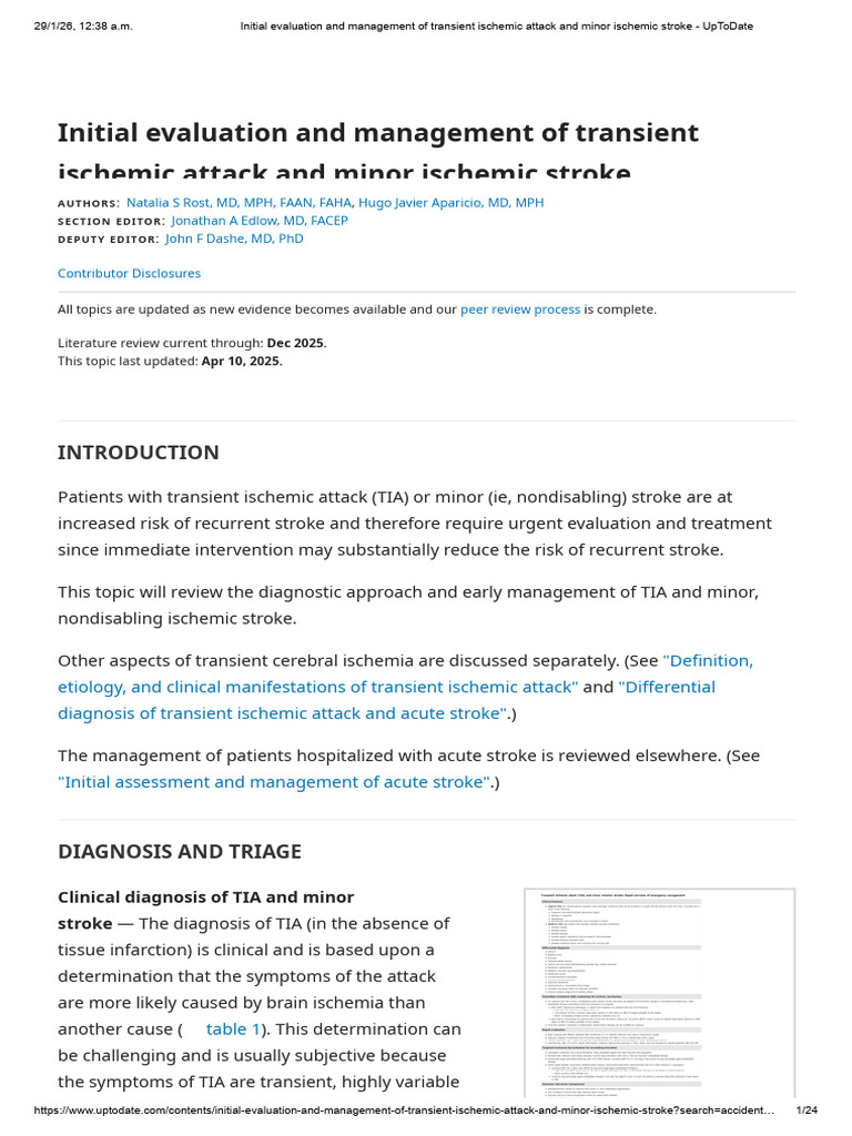 Initial Evaluation and Management of Transient Ischemic Attack and ...