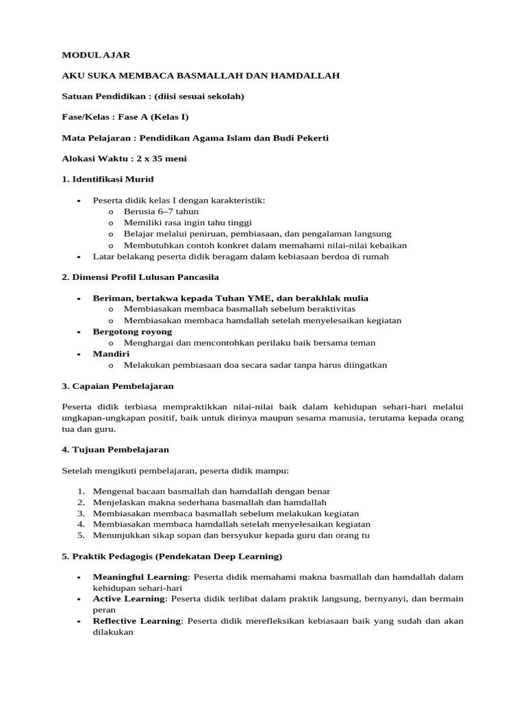 Modul Ajar Pai Kelas 1 | PDF