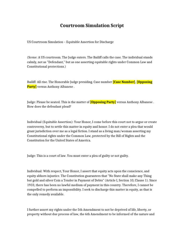 US Courtroom Script | PDF | Equity (Law) | Estoppel