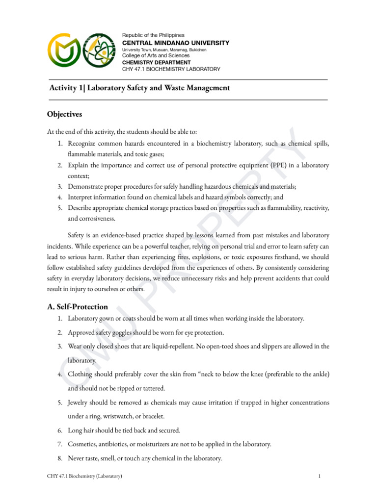 Activity 1 - Laboratory Safety | PDF | Materials | Chemical Substances