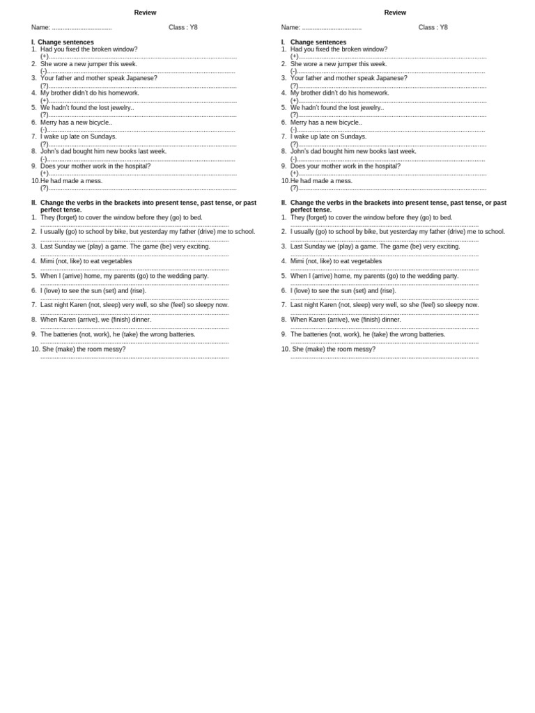 Grammar Exercise Y7 | PDF | Grammatical Tense | Language Mechanics