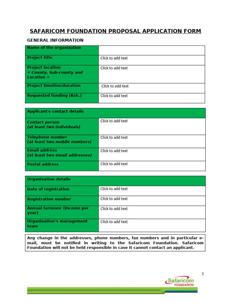 Safaricom Foundation Application Form | PDF | Sustainability | Budget