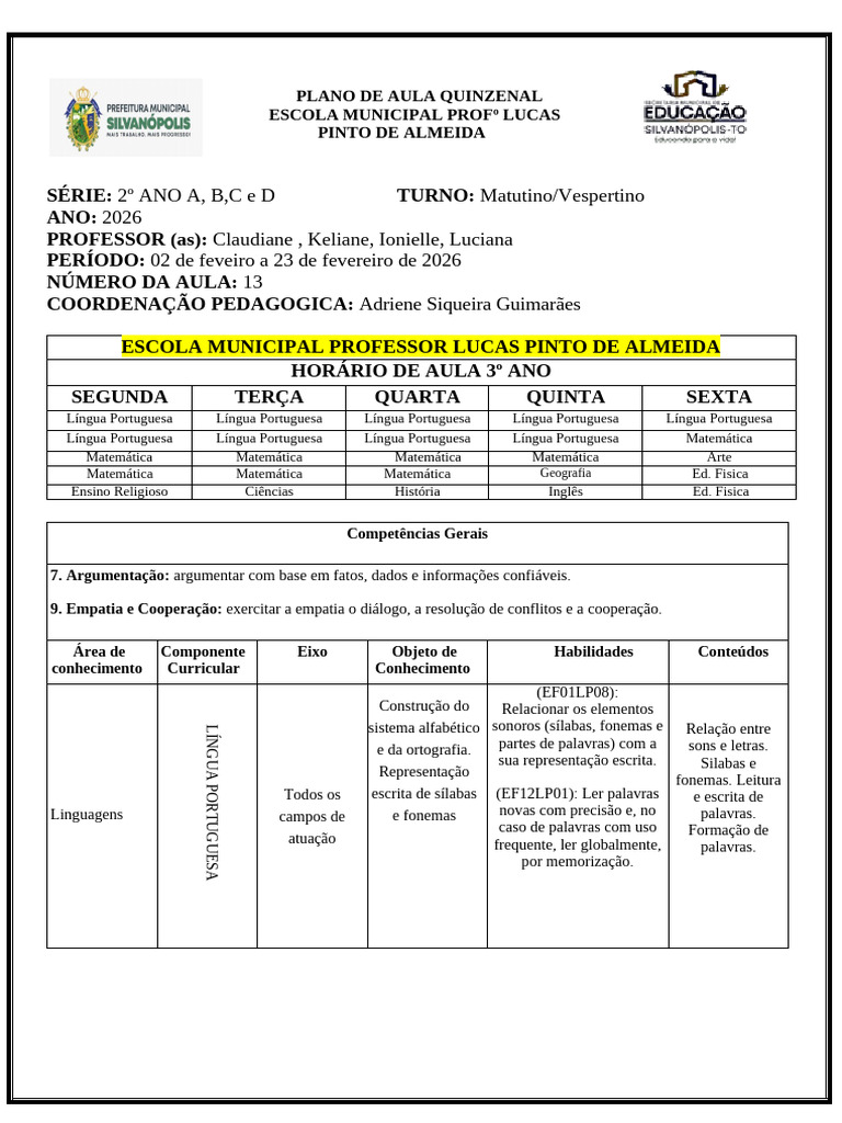 Plano de Aula 01 de 2026 | PDF | Matemática | Science