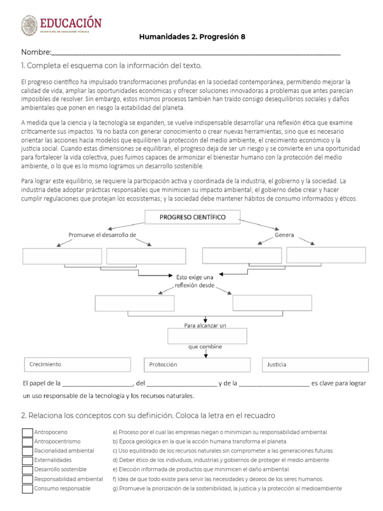 Actt. Progresión 8 Humanidades 2 | PDF | Sustentabilidad | Consumo ...