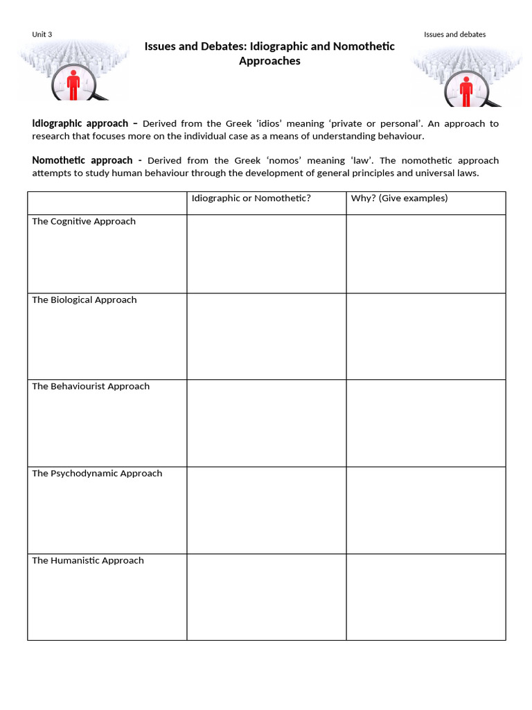 Idiographic and Nomothetic Approaches Handout | PDF
