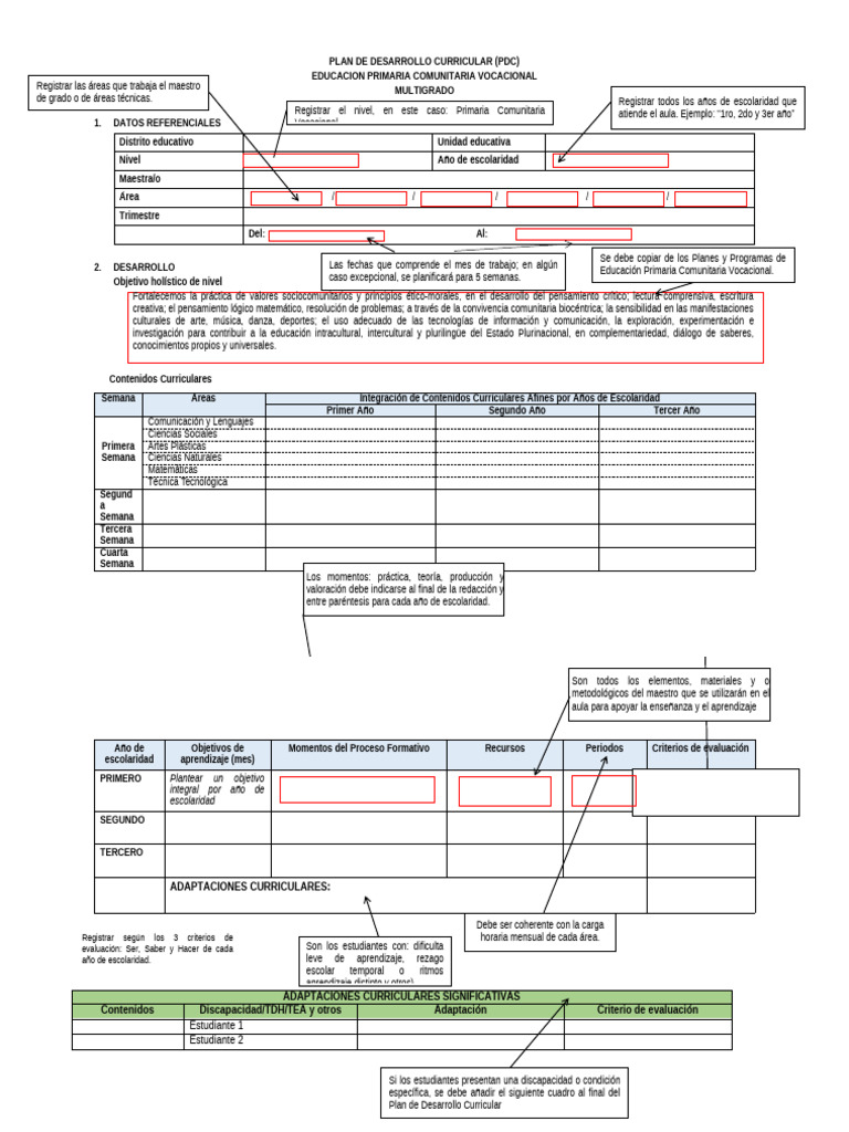 Ejemplo PDC - Multigrado. 2026 | PDF | Educación primaria | Plan de ...