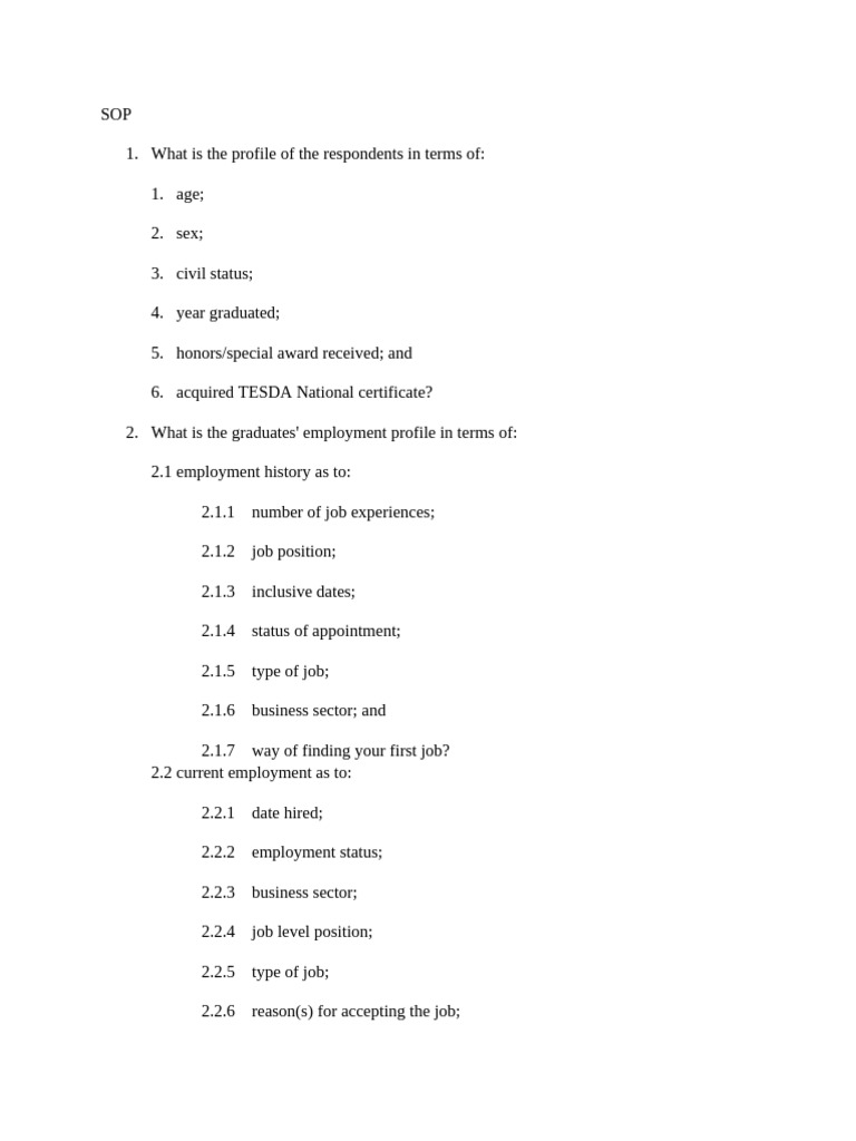 Tracer Study SOP and Questionnaire | PDF | Tourism | Business