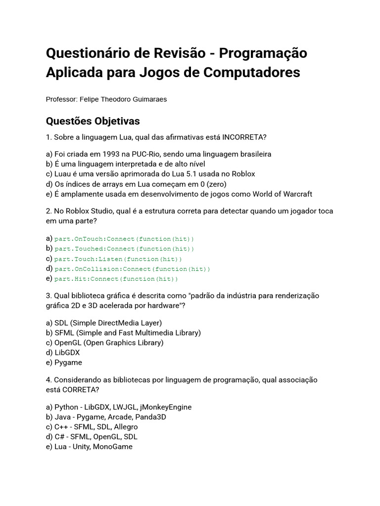 Revisão 01 - Programação Aplicada para Jogos Digitais | PDF | Programas ...