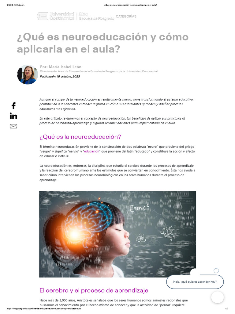 ¿Qué Es Neuroeducación y Cómo Aplicarla en El Aula | PDF | Aprendizaje ...