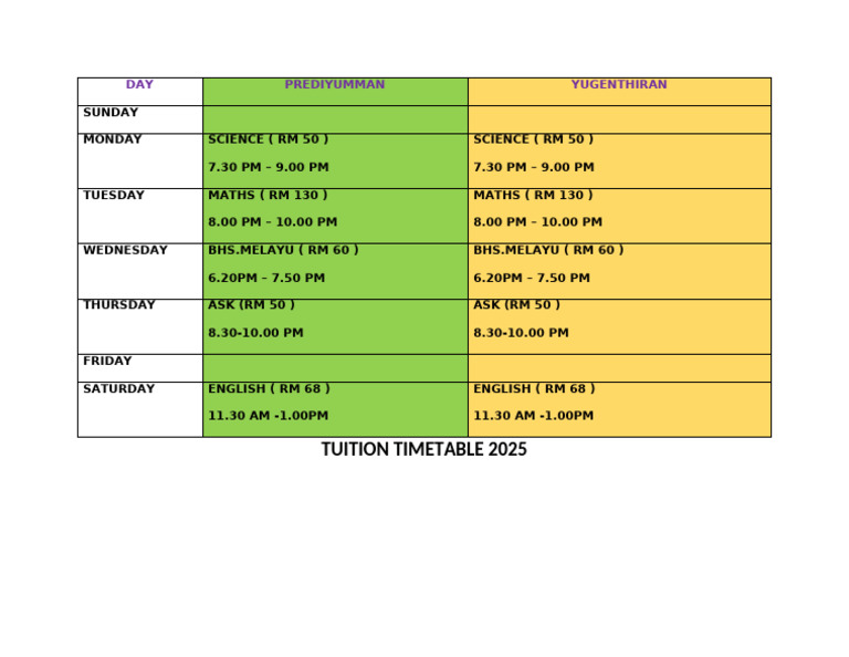 Tuition Timetable | PDF