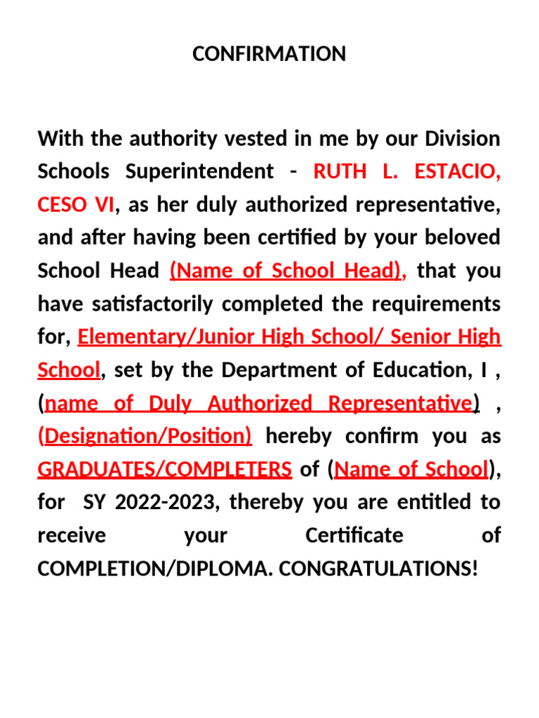 Graduates Confirmation | PDF