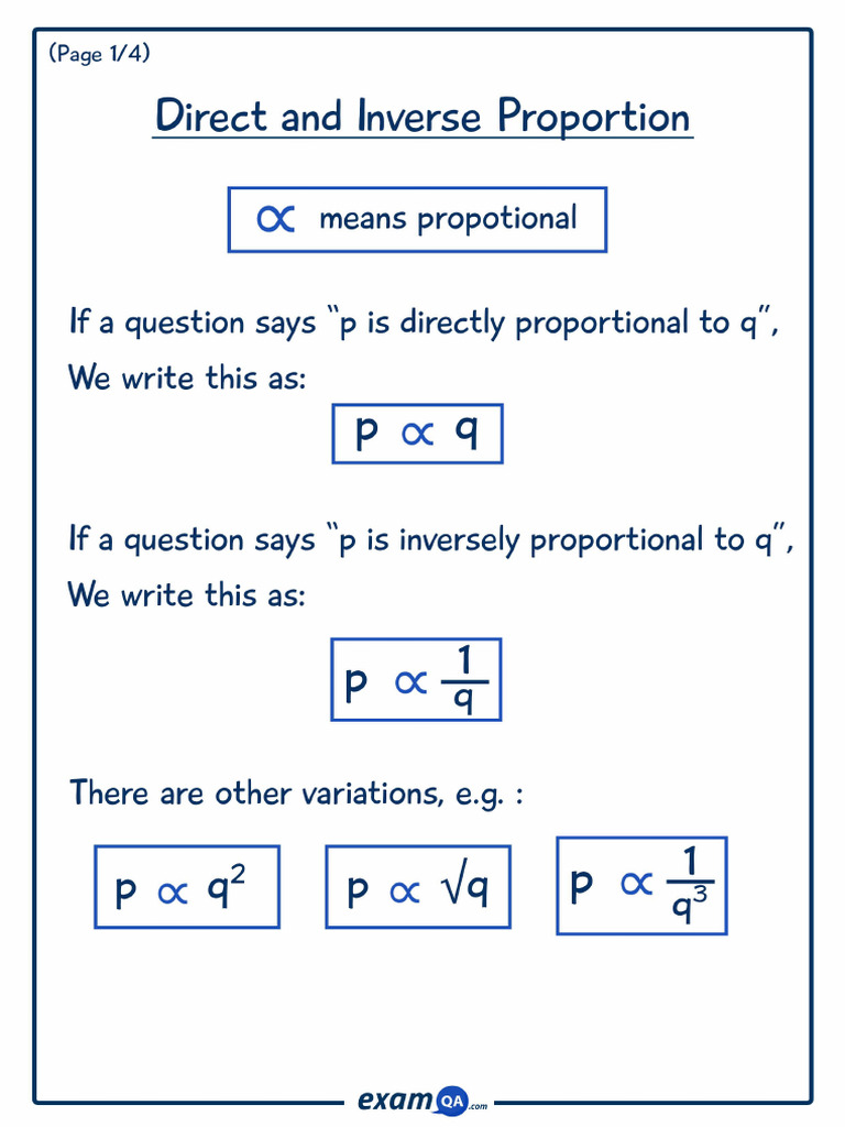 ExamQA GCSE Maths Direct and Inverse Proportion Notes | PDF