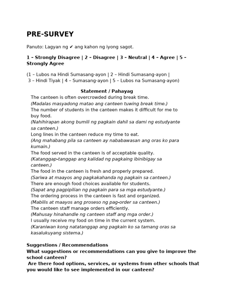 Pre-Survey Questionnaire G4_Aphrodite | PDF