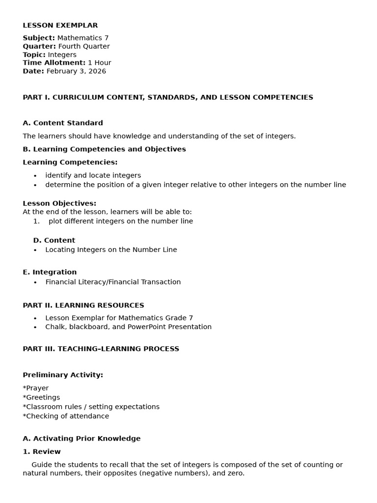 SDL P Locating Integers | PDF | Numbers | Learning