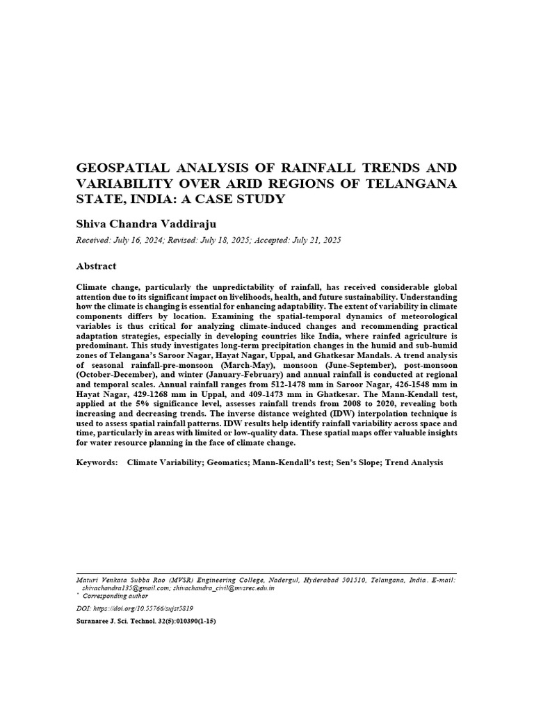 Geospatial Analysis of Rainfall Trends and Variability Over Arid ...
