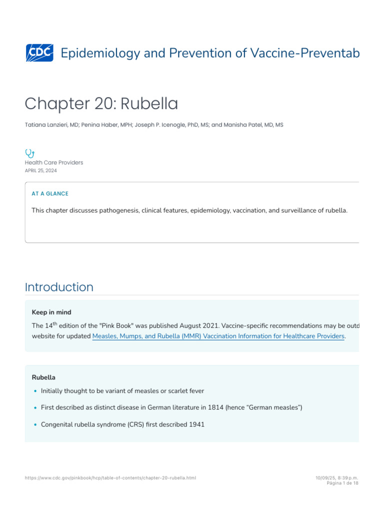 Chapter 20- Rubella | Pink Book | CDC | PDF | Vaccines | Measles
