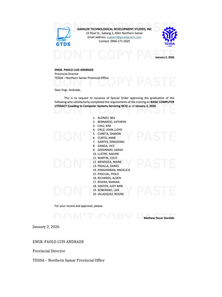 TESDA Official Template | PDF