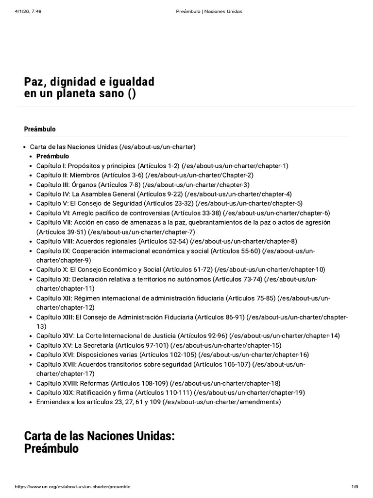 Preámbulo de la Carta de Las Naciones Unidas | PDF | Naciones Unidas ...