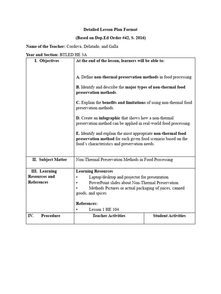 CDG Group 6 Lesson Plan Revisedii.3 | PDF | Food Preservation | Food ...