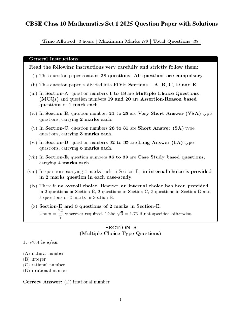 CBSE Class 10 Maths Question Paper Set 30-6-1 | PDF | Circle | Prime Number