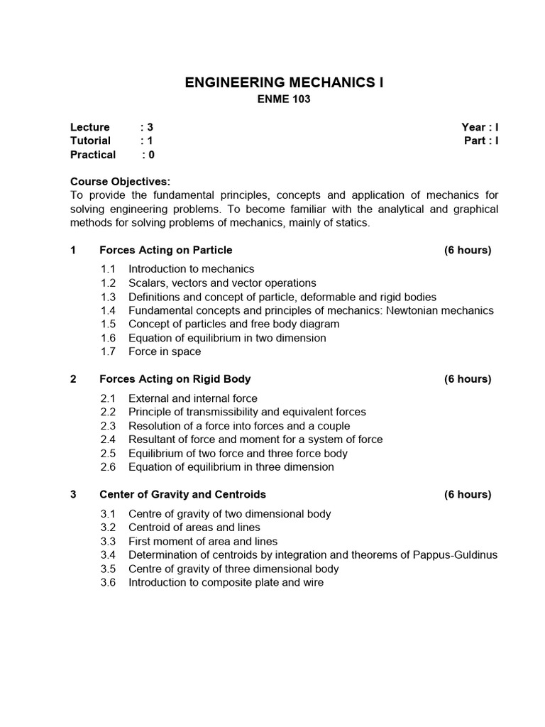 Engineering Mechanics I | PDF | Force | Friction