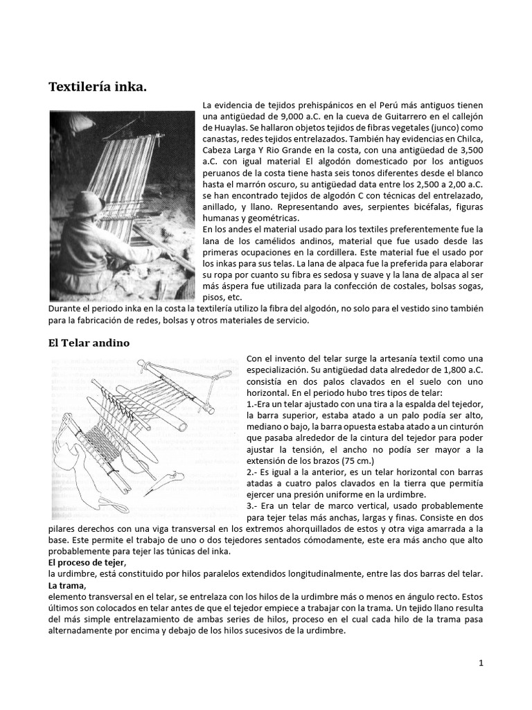 Textileria Inka | PDF | Telar | Imperio Inca