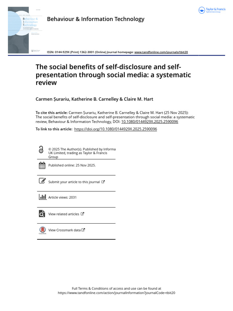 The Social Benefits of Self-Disclosure and Self-Presentation Through ...