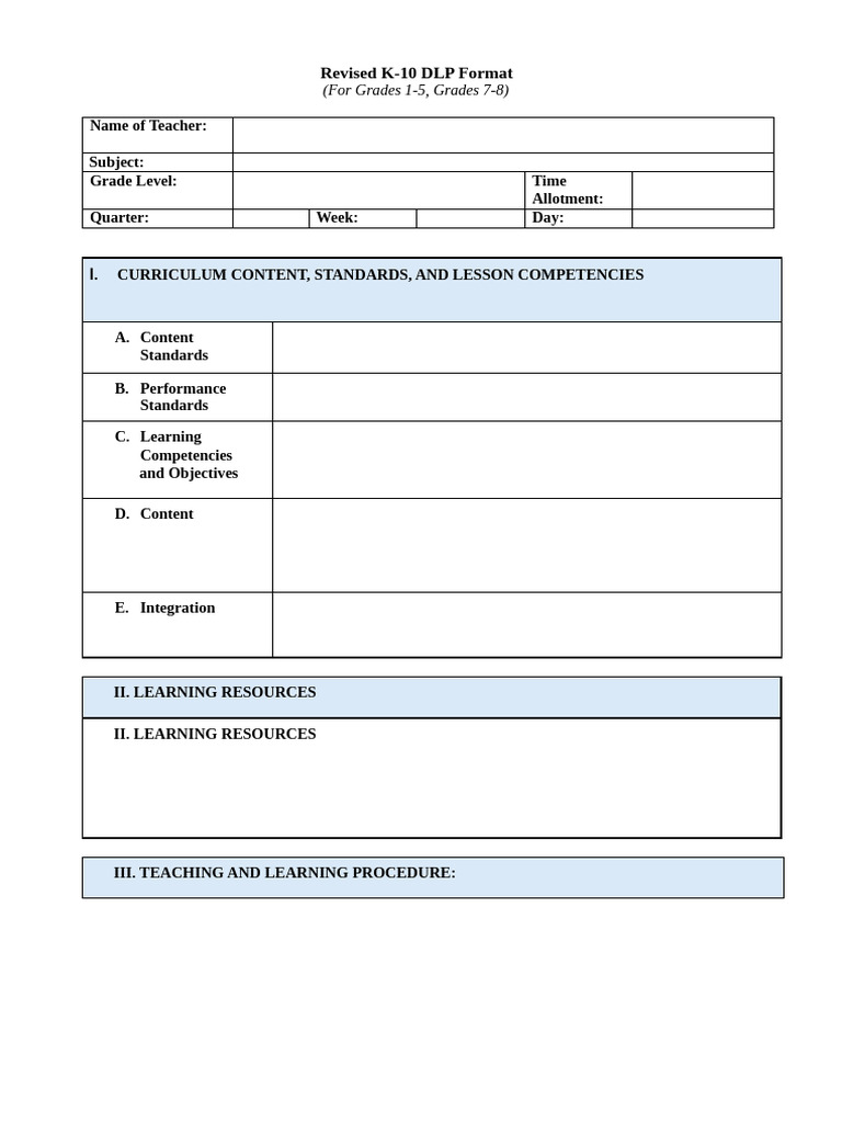 Revised K 12 DLP Format | PDF