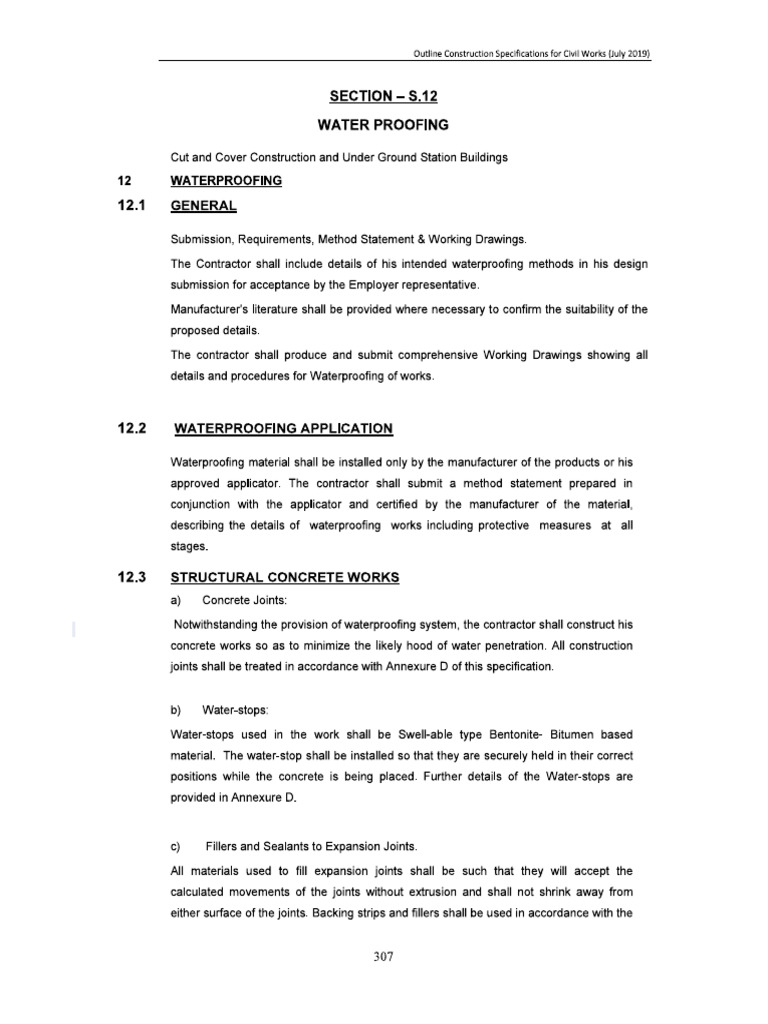 Waterproofing Specification DMRC Phase-4 Revised July 2019 | PDF