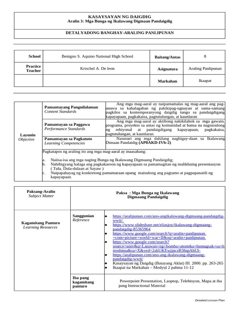 FINAL LESSON PLAN FOR DEMO TEACHING - Docx Krischel | PDF