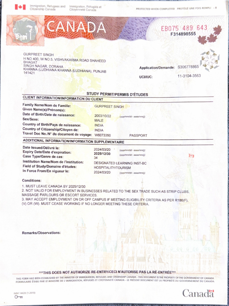 Study Permit Gurpreet | PDF
