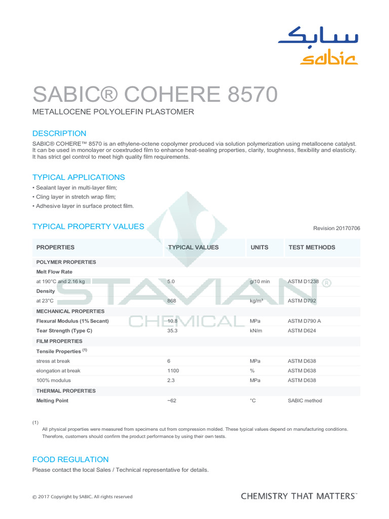 Sabic® Cohere 8570: Metallocene Polyolefin Plastomer | PDF | Materials ...