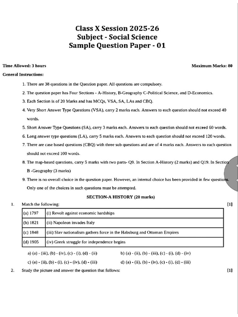 Social Sample Paper 1-1 | PDF