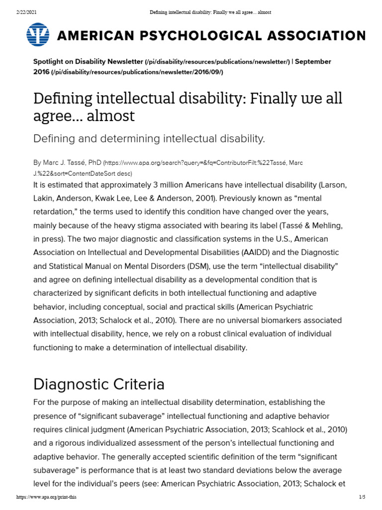 Defining Intellectual Disability Finally We All Agree Almost 63TROS (1 ...