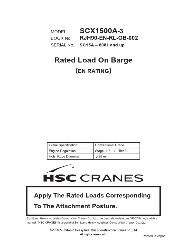 SCX1500A-3 Rated Load Table (On Barge) | PDF | Crane (Machine)