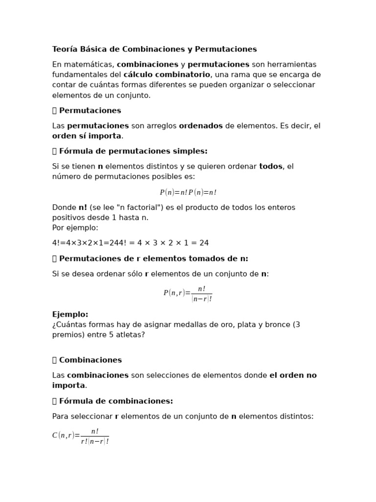 Teoría Básica de Combinaciones y Permutaciones | PDF