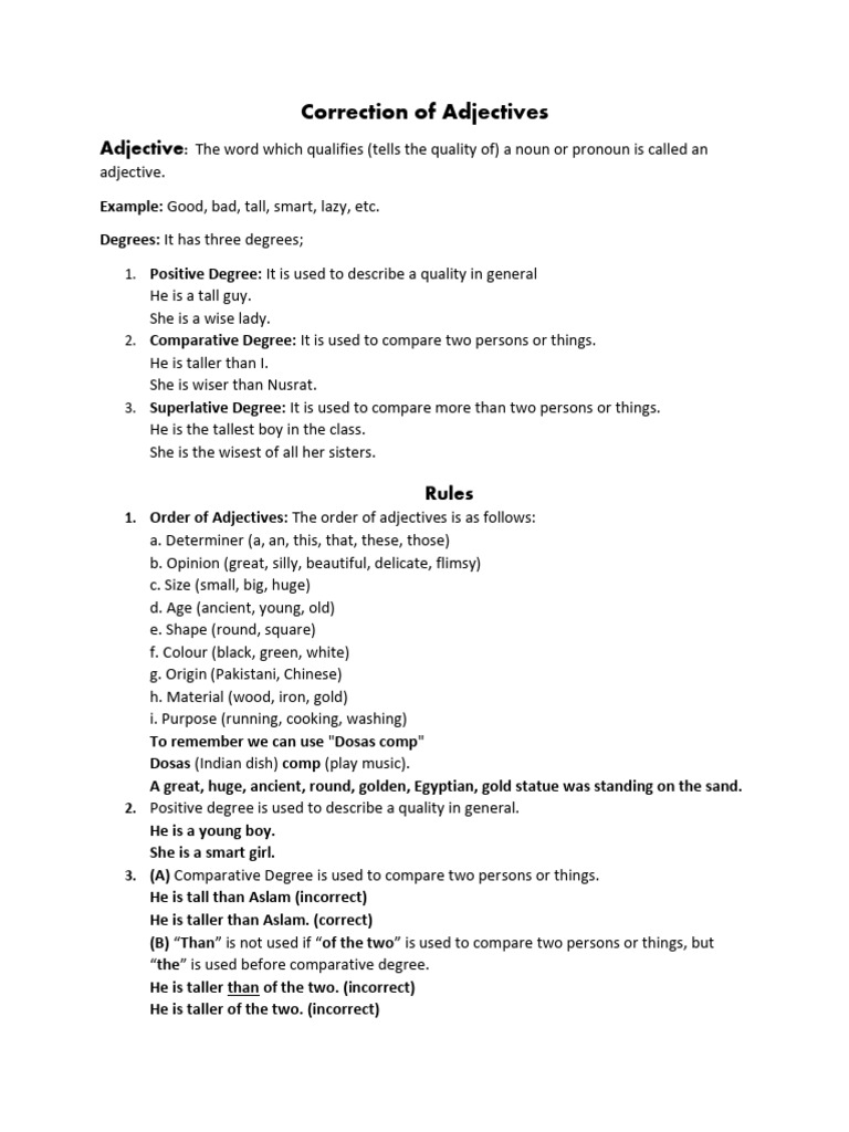 Correction of Adjectives | PDF | Adjective | Linguistic Typology