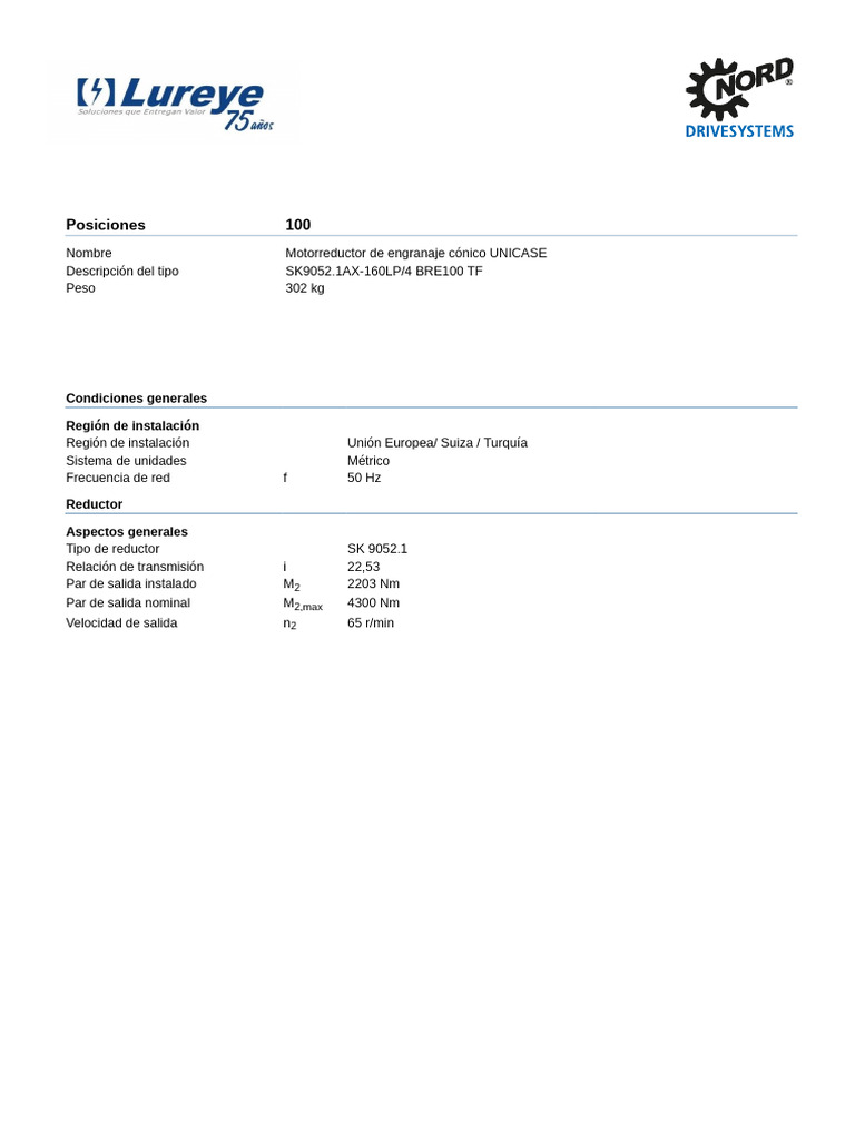 Ficha Técnica Nord 9052 | PDF | Eje | Ingeniería mecánica